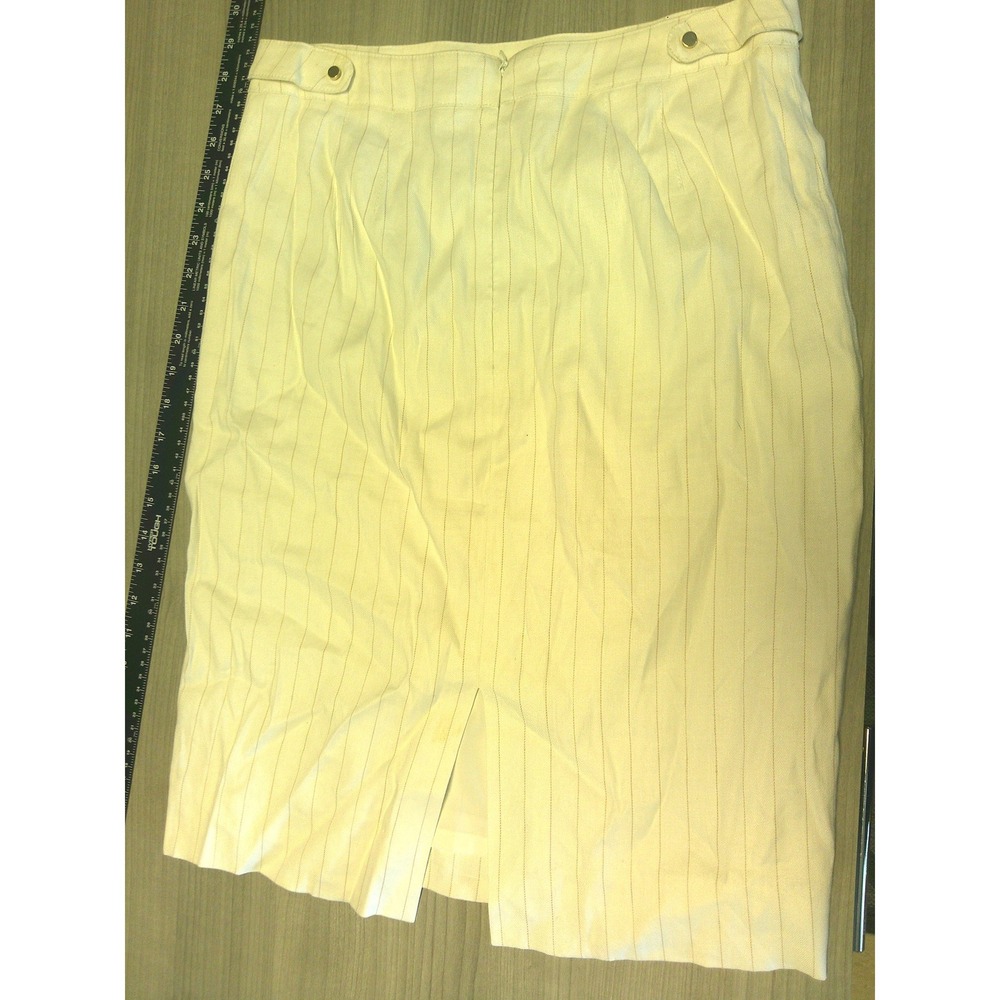 White House Black Market Pencil Skirt‎ Women 6 White Excellent Pinstripe Linen - Picture 2 of 8
